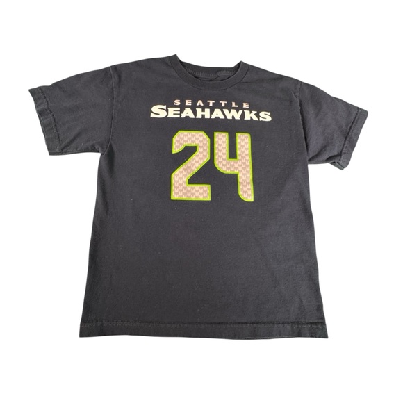 Seattle Seahawks Marshawn Lynch #24 Youth T-Shirt NFL Blue Tee M 10/12 - Picture 1 of 8
